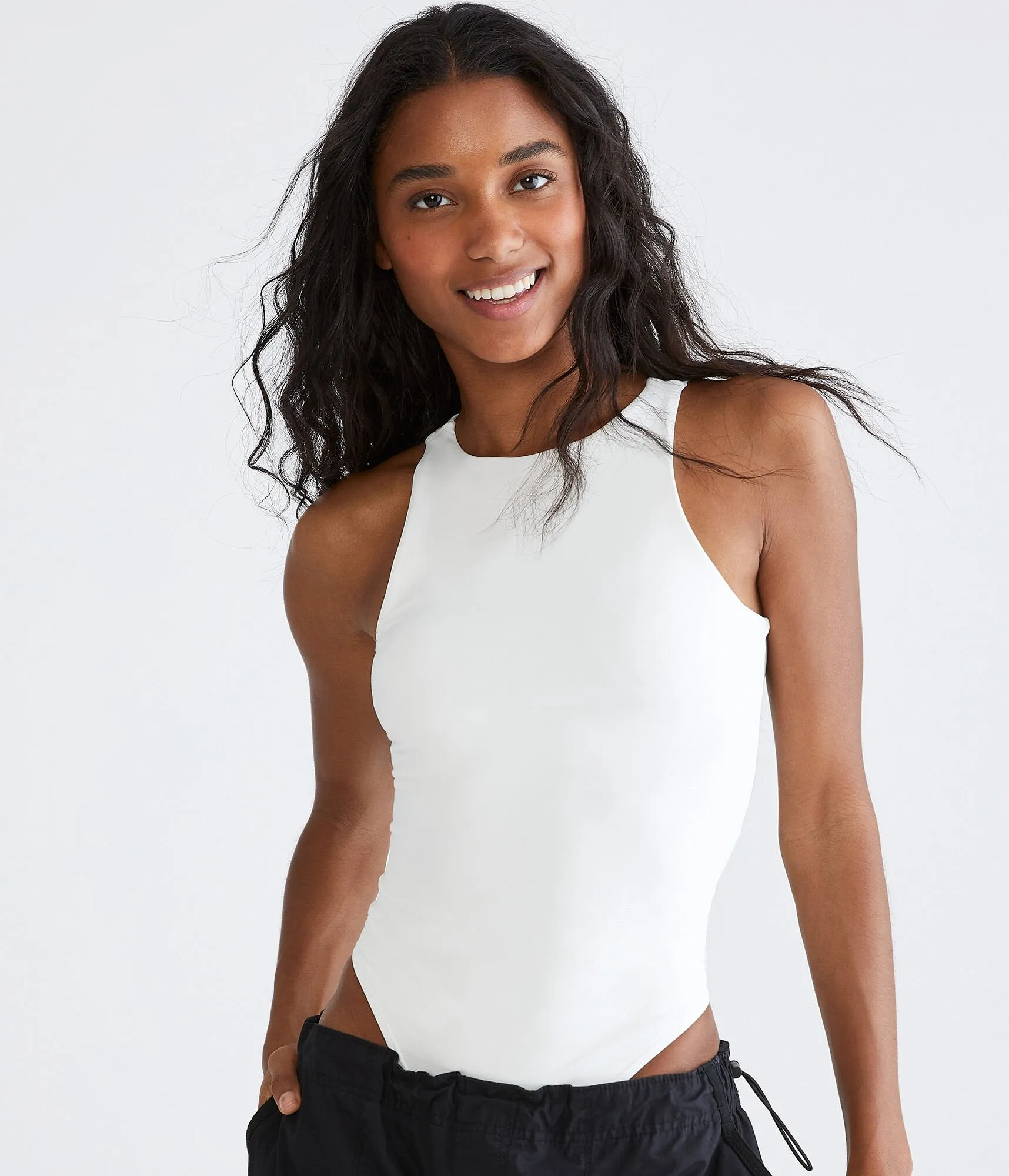 Aeropostale Womens' Seriously Soft Tank Bodysuit - White - Size M - Nylon - Teen Fashion & Clothing Cream