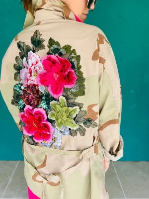 Applique Khaki  Rose Jacket