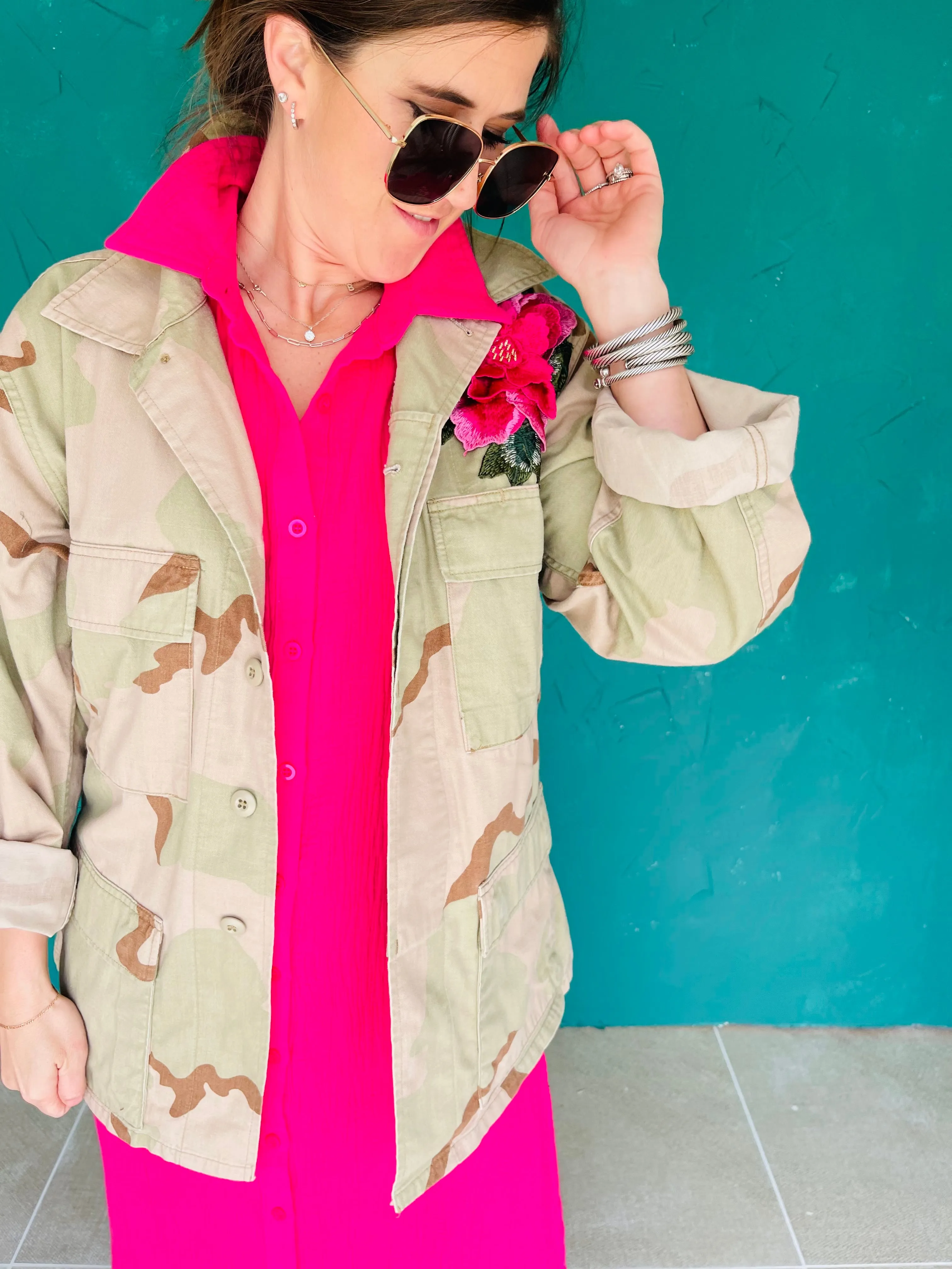 Applique Khaki  Rose Jacket