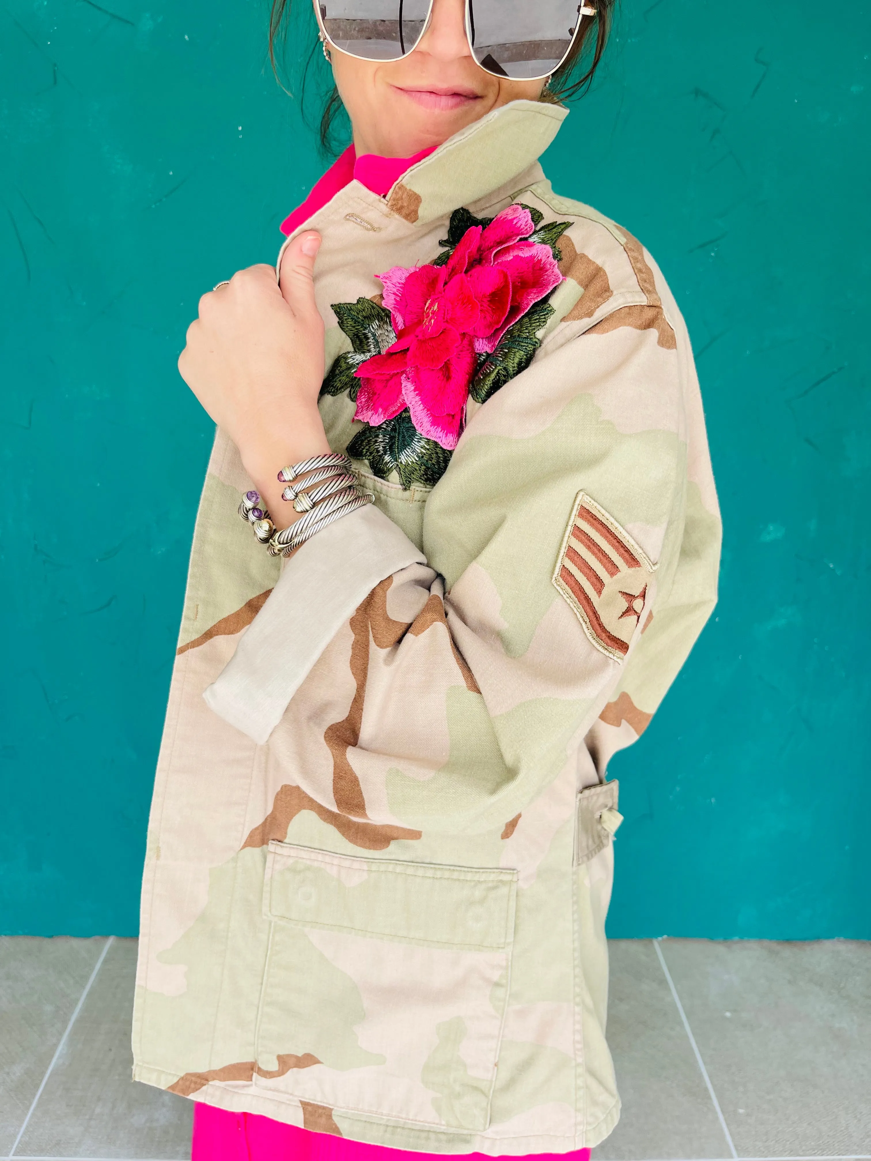 Applique Khaki  Rose Jacket