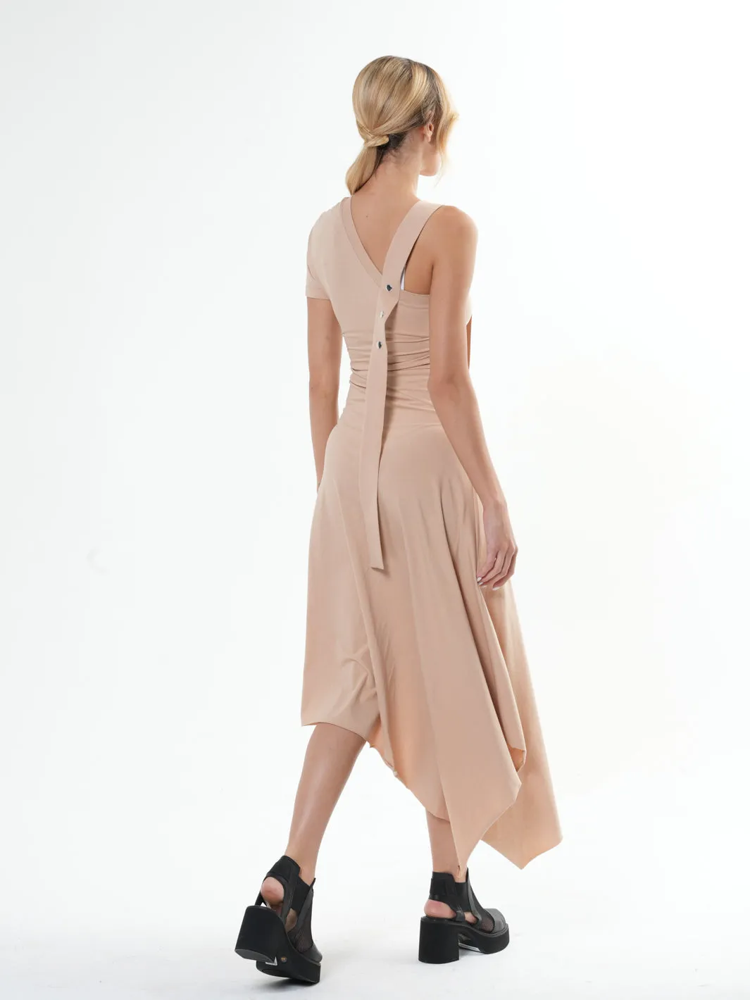 Asymmetric Cotton Beige Dress