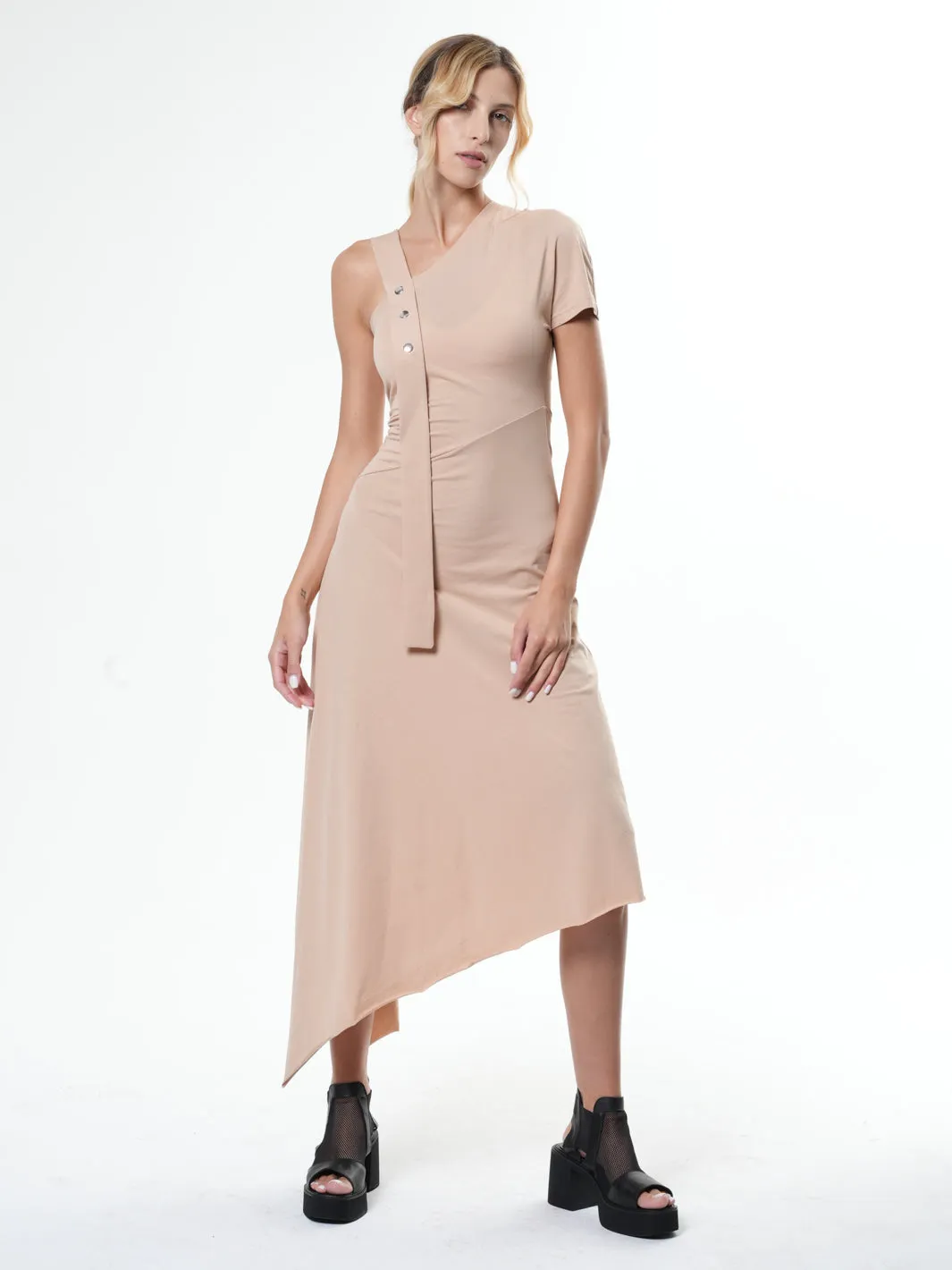 Asymmetric Cotton Beige Dress