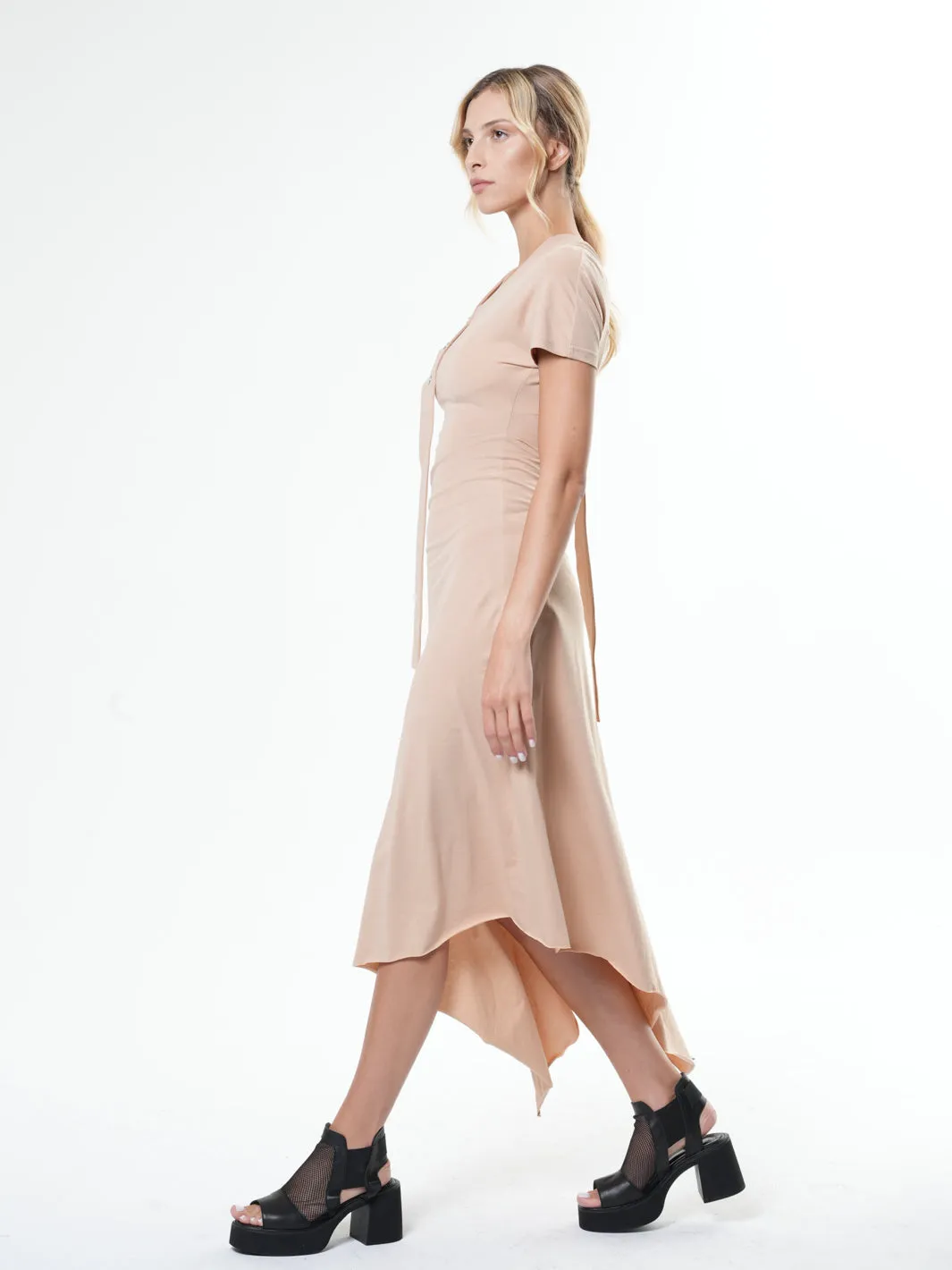 Asymmetric Cotton Beige Dress