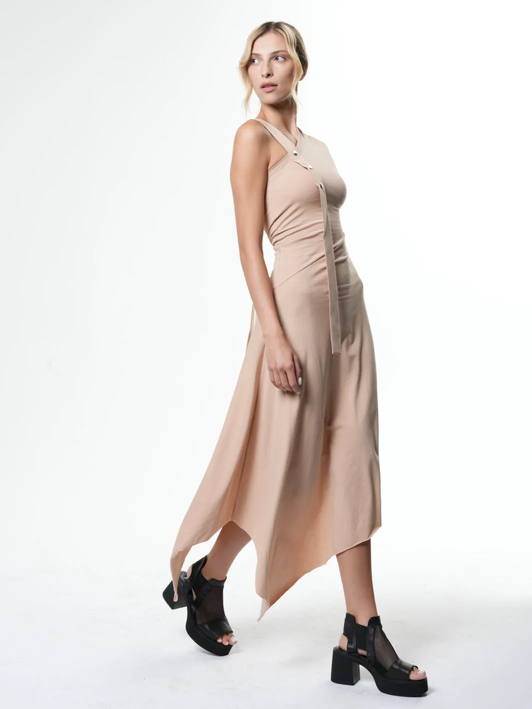 Asymmetric Cotton Beige Dress