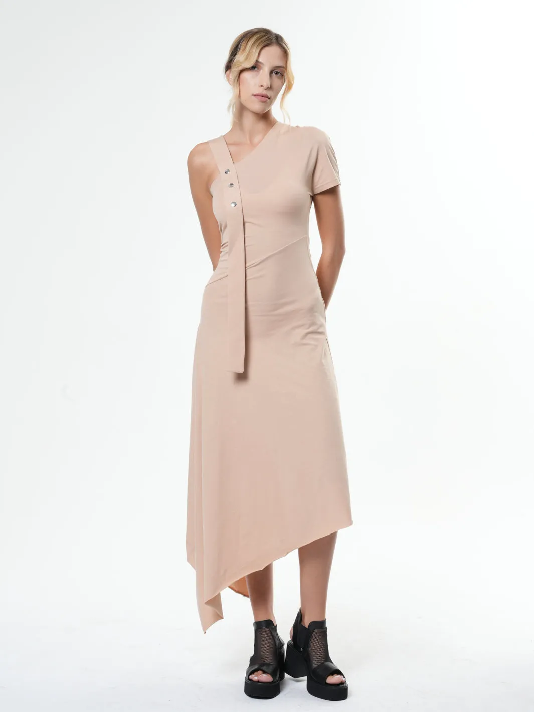 Asymmetric Cotton Beige Dress