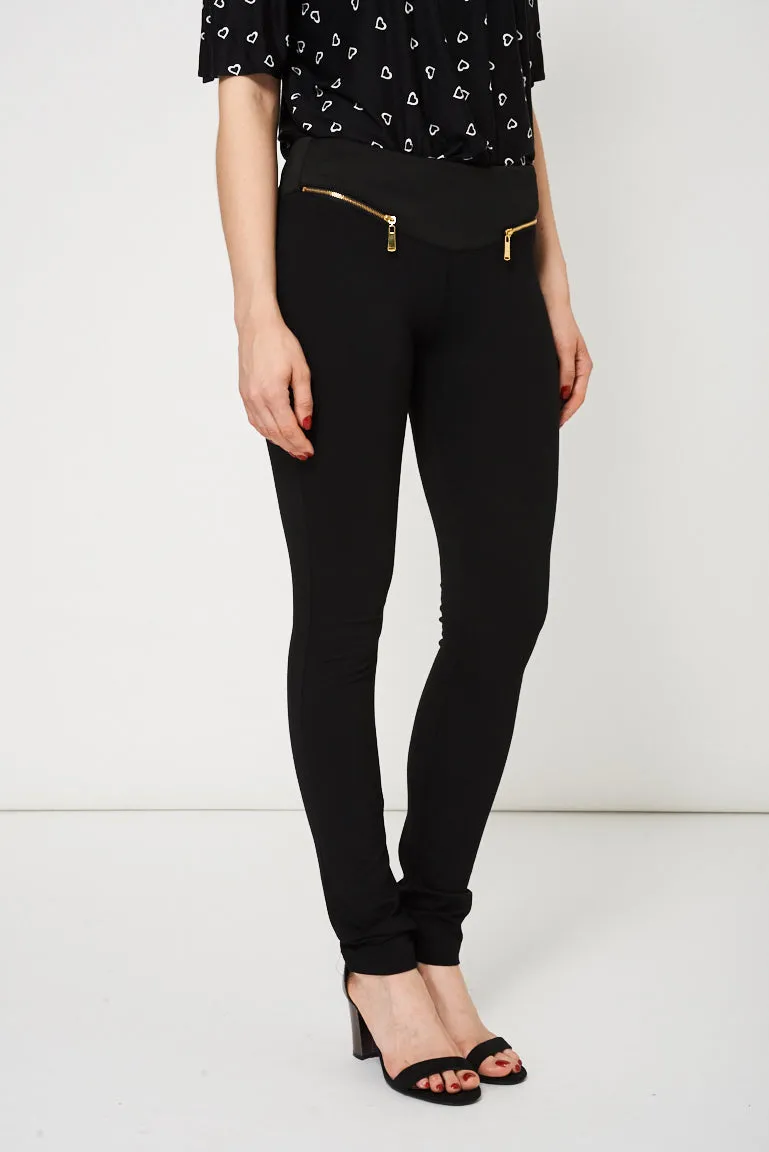 Black Skinny Trousers With Gold Zip Detail