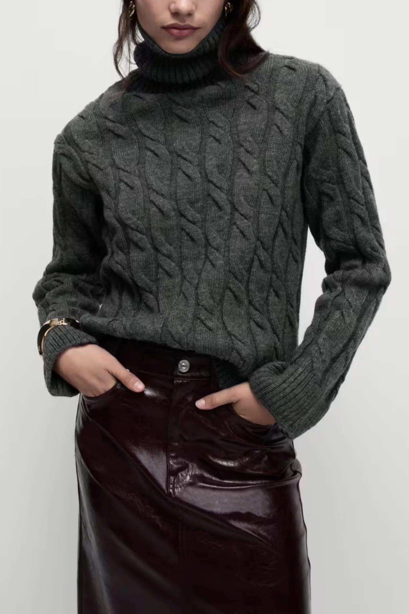 Cable Knit Roll Neck Jumper