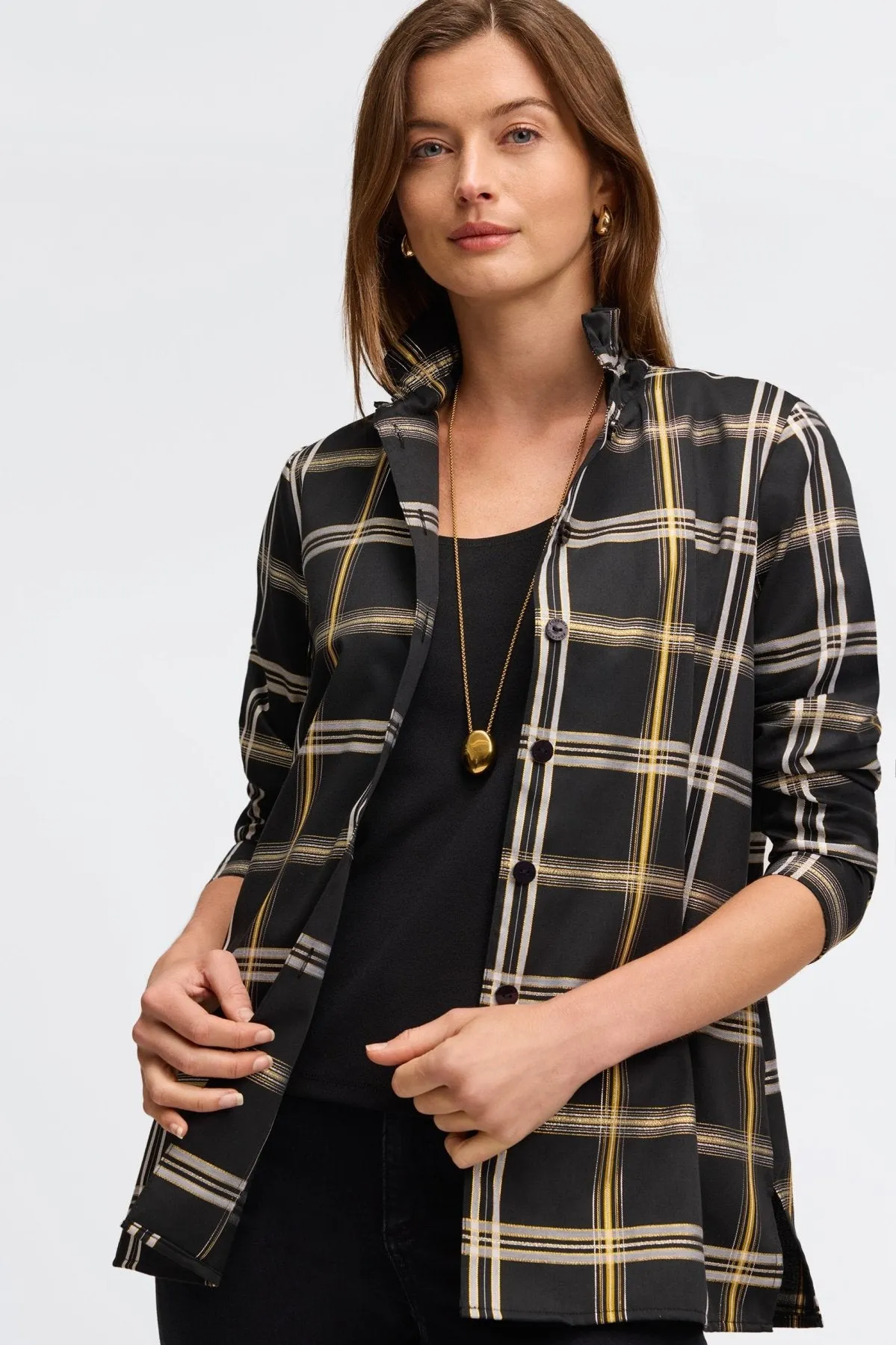 Carolina No Iron Gold & Silver Lurex Plaid Shirt Jacket