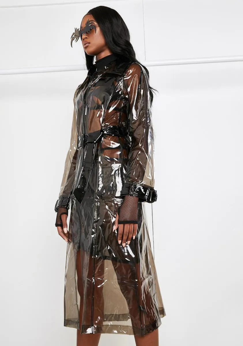 Clear PVC Trench Coat With Glitch Print