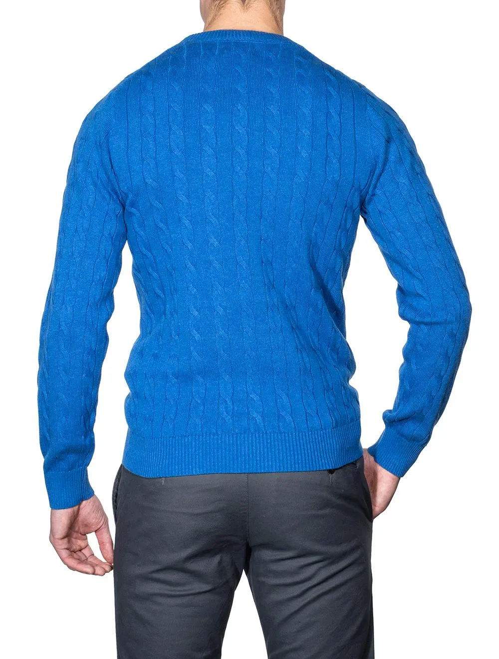 Cotton Cable Crew Neck Jumper Strong Blue Melange