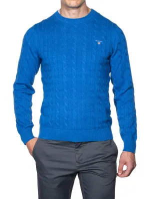 Cotton Cable Crew Neck Jumper Strong Blue Melange