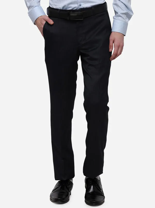 Dark Blue Solid Slim Fit Formal Trouser | JadeBlue