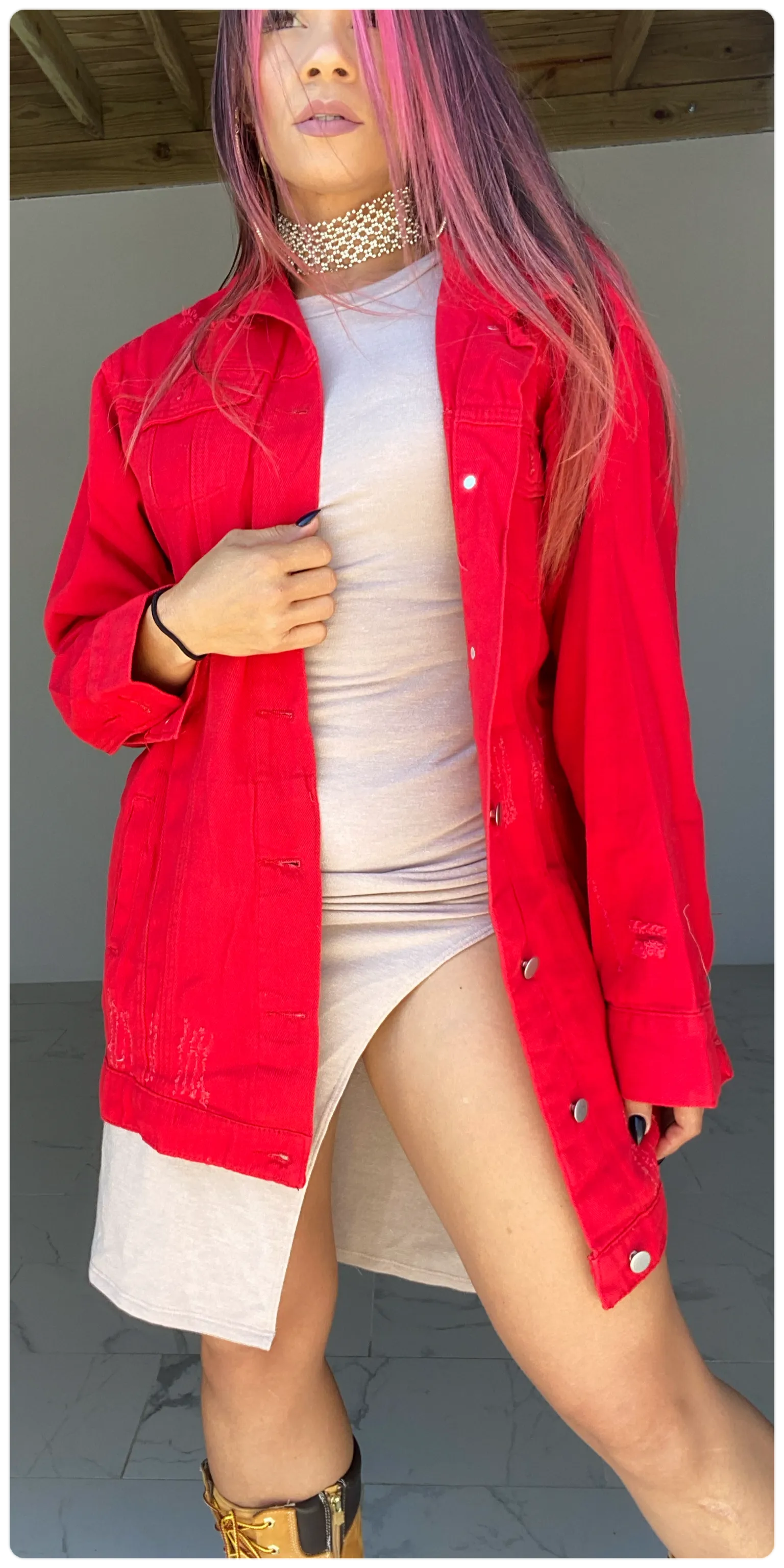 Distressed & Oversized Red Jacket