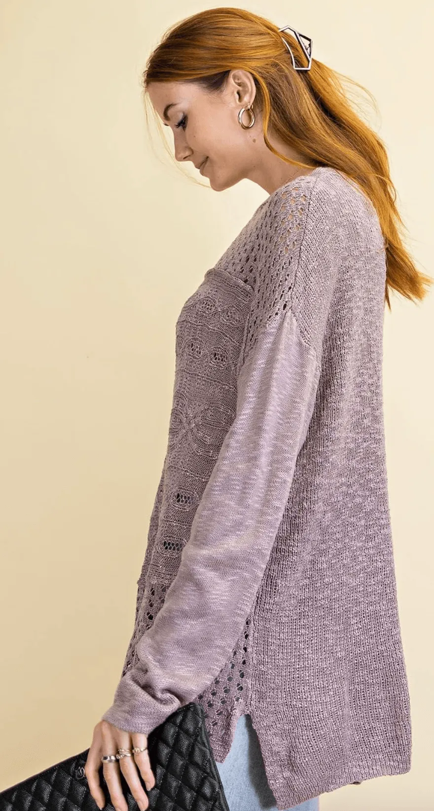 Easel Mauve Textured Pullover Sweater