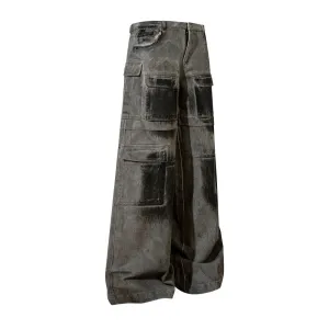 Faded Black Wide-Leg Cargo Jeans