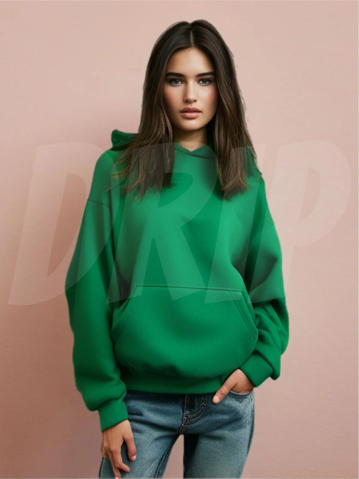 Felpa hoodie drip boxy fit basic verde