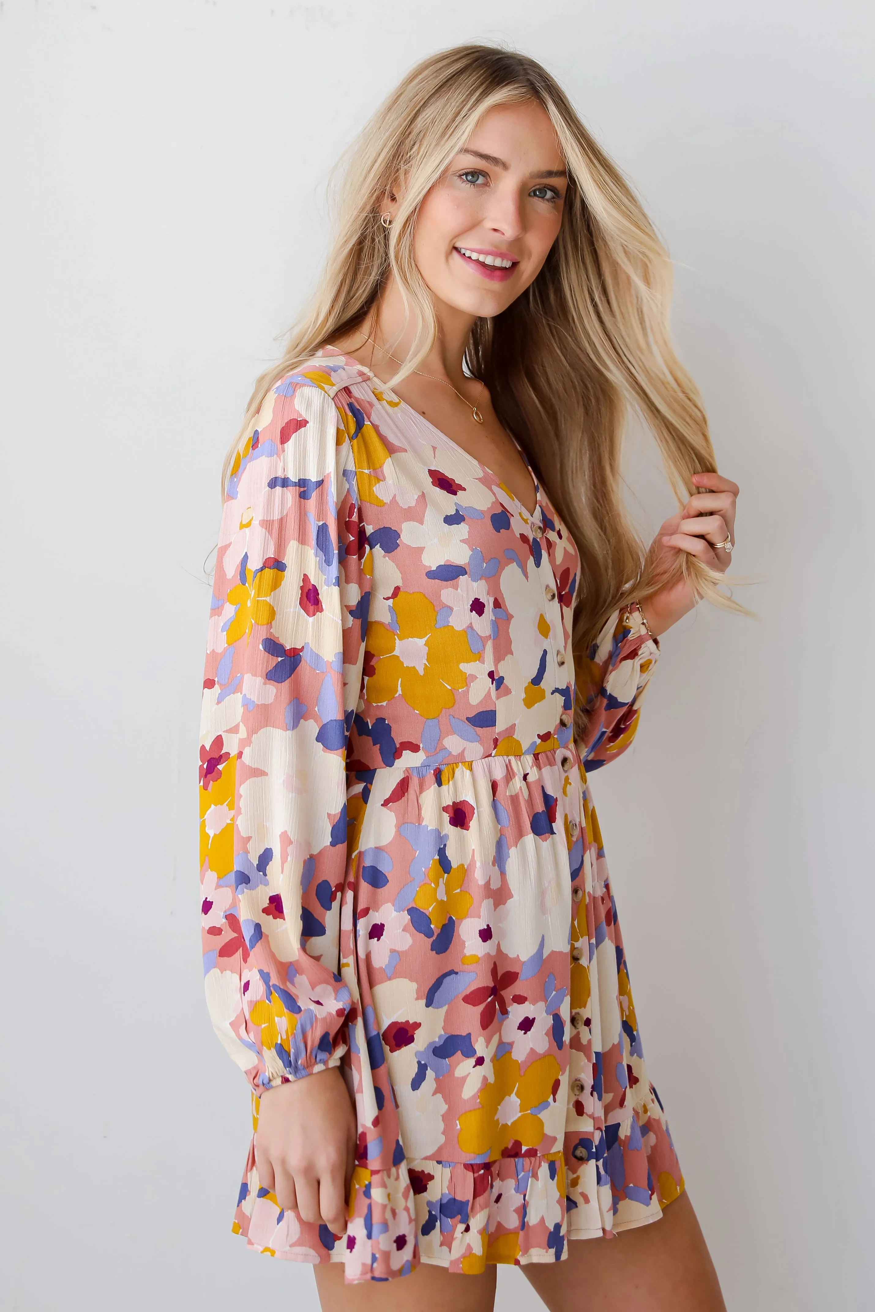 FINAL SALE - Simply Blissful Mauve Floral Babydoll Mini Dress