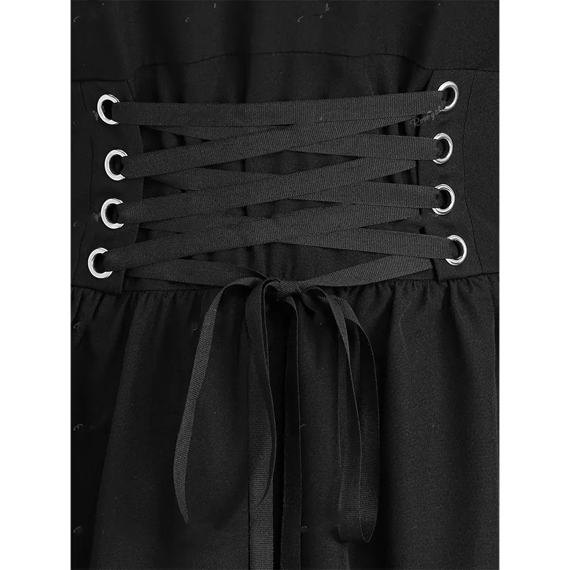 Funki Buys | Dresses | Women's Gothic Lace Up Ruffled Dress