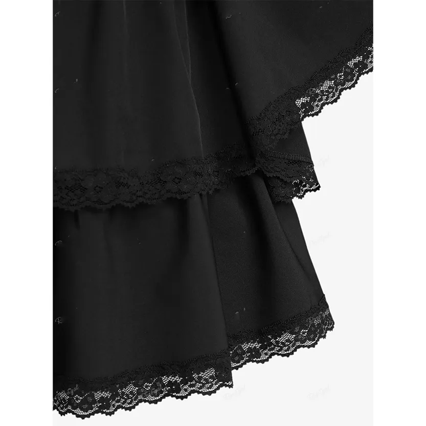 Funki Buys | Dresses | Women's Gothic Lace Up Ruffled Dress