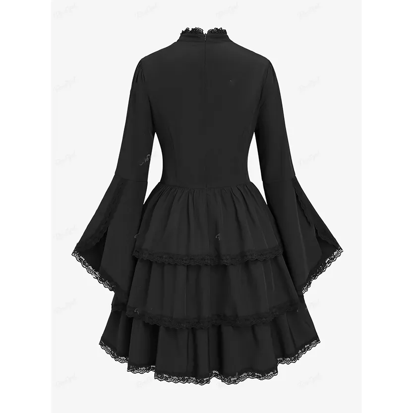 Funki Buys | Dresses | Women's Gothic Lace Up Ruffled Dress