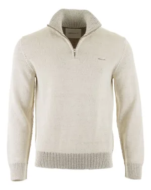 GANT - Plated Two Tone Cotton Half Zip Jumper - Cream