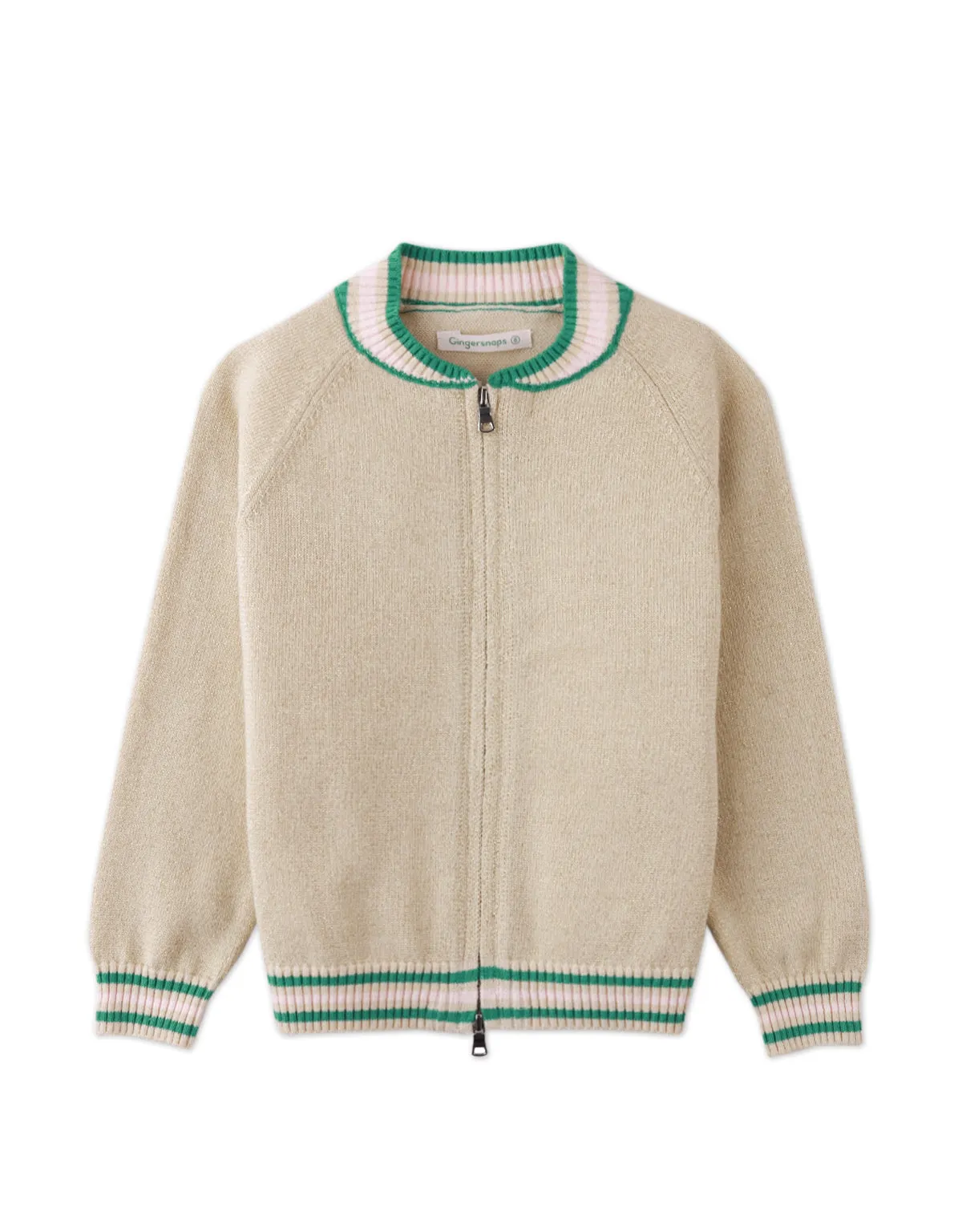 GIRLS ZELDA  KNIT JACKET SHIMMERY WITH STRIPEY RIBBING