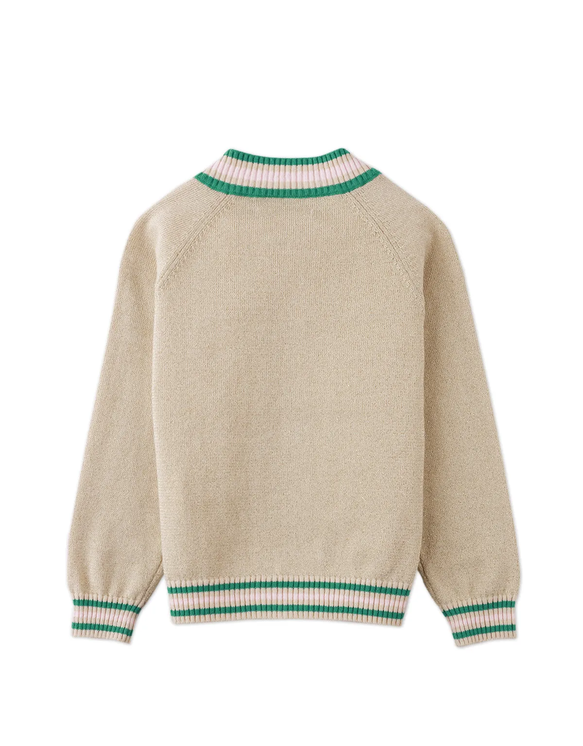 GIRLS ZELDA  KNIT JACKET SHIMMERY WITH STRIPEY RIBBING