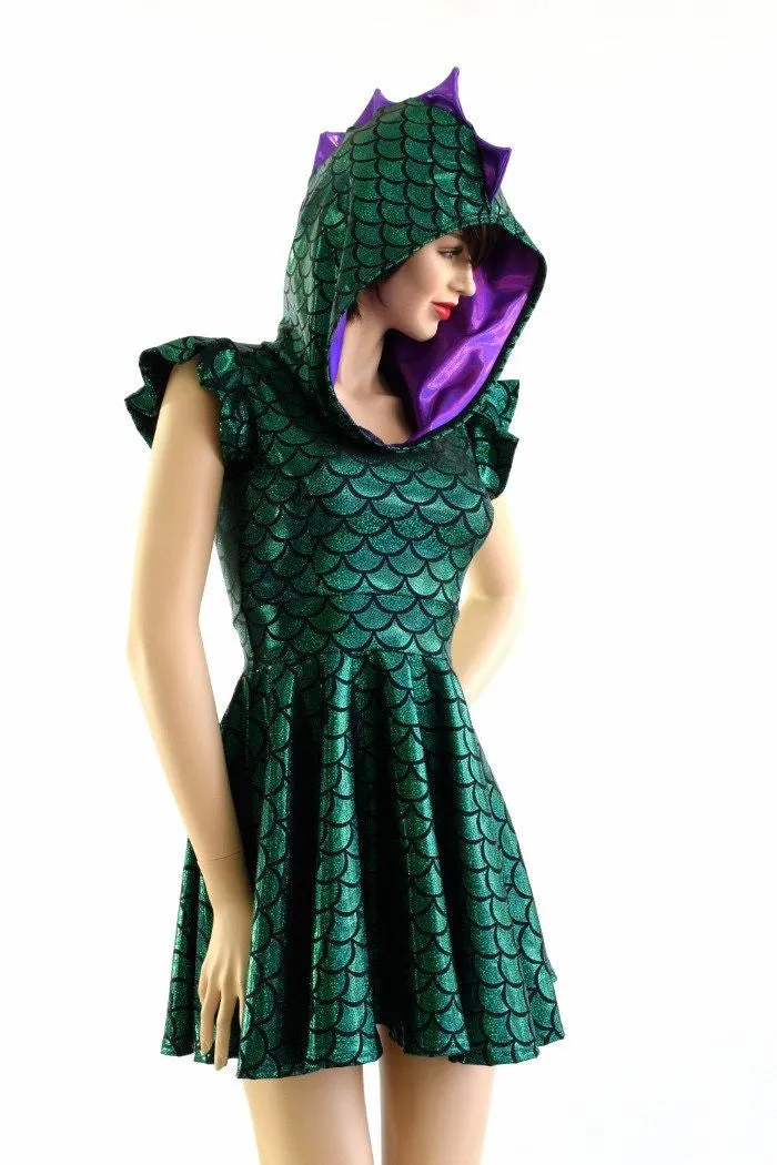 Green Dragon Hoodie Skater Dress