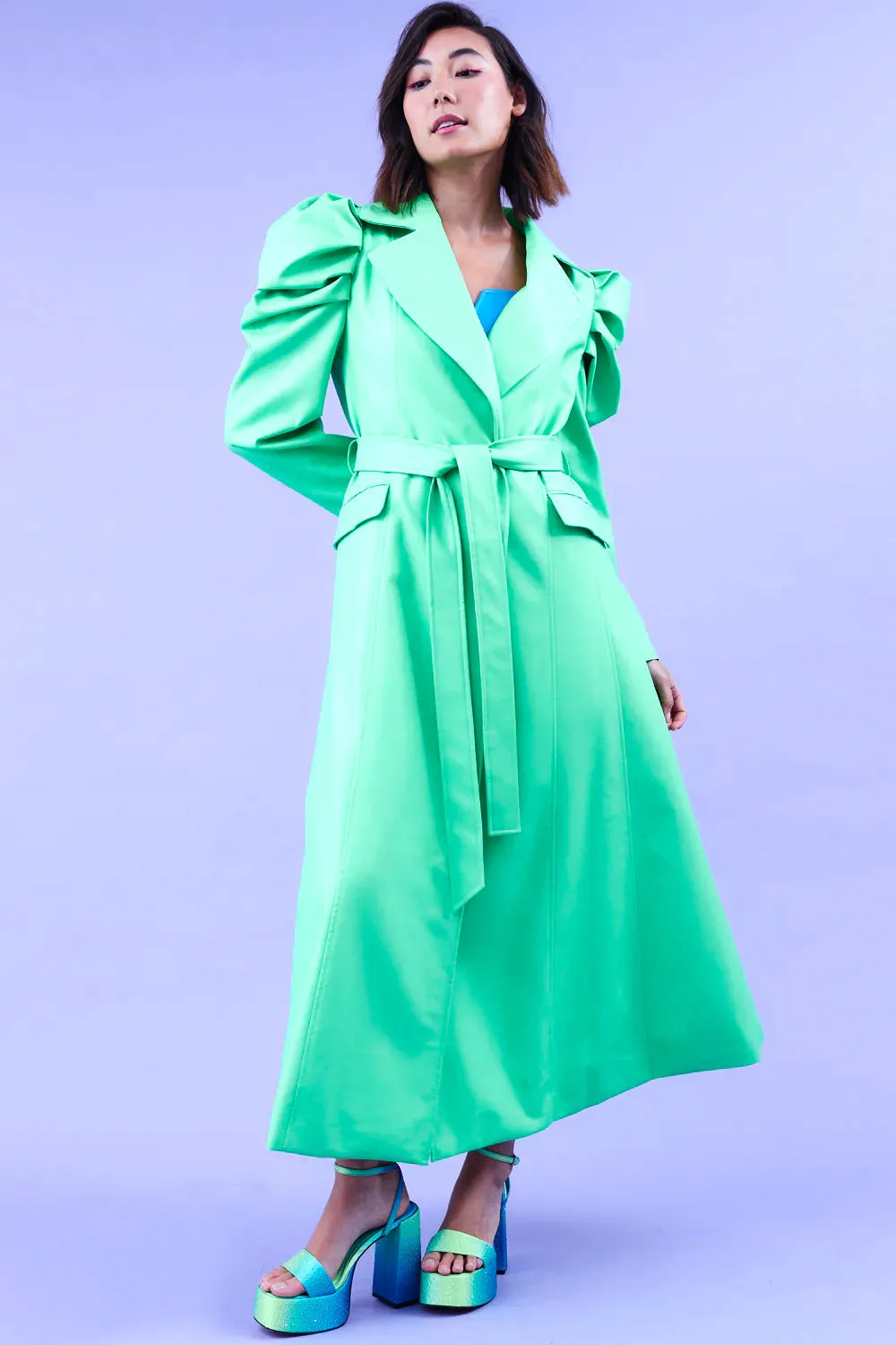 Green Eco Leather Grande Maxi Trench Coat