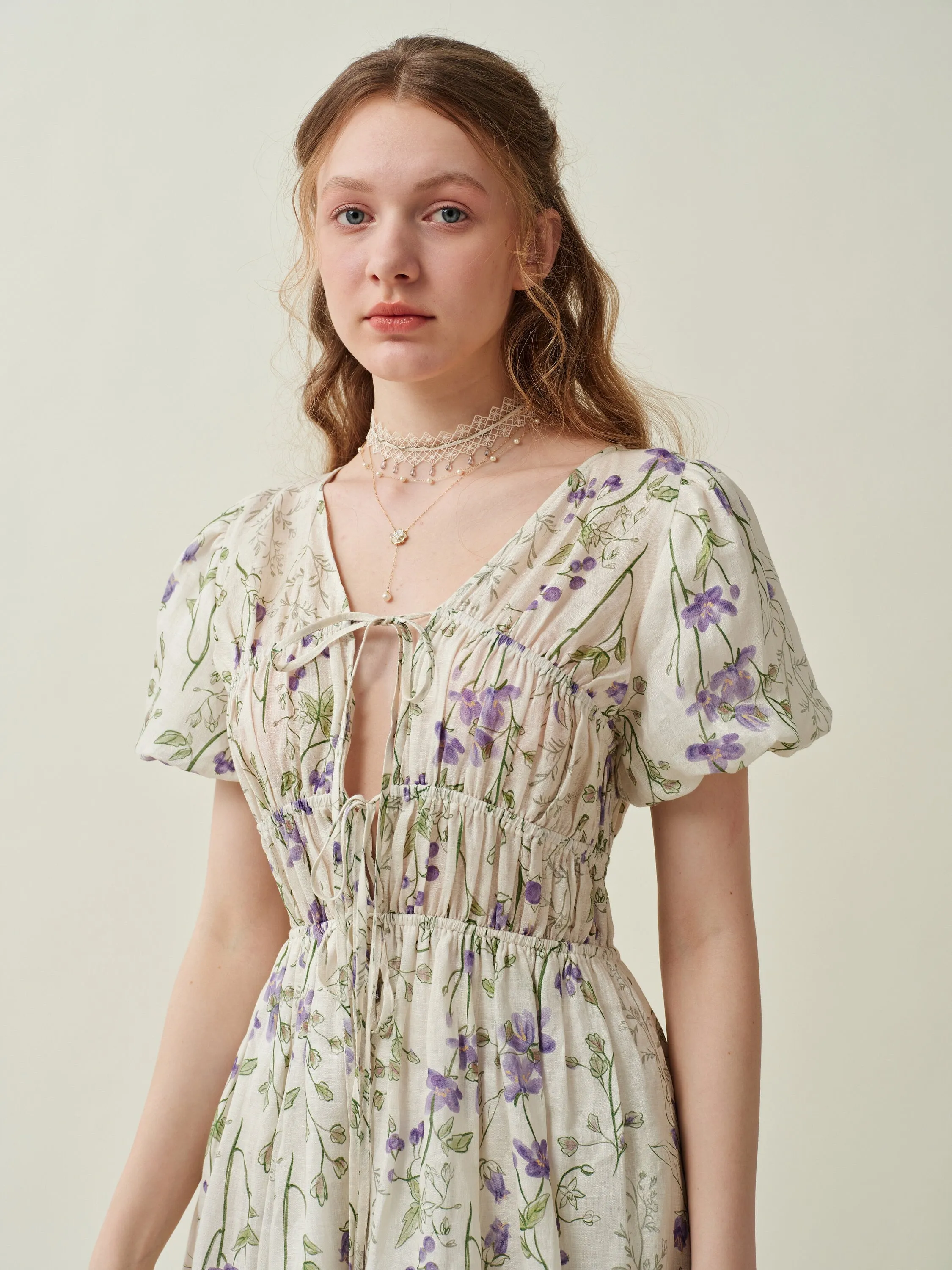 Iris 23 | Floral 100% linen dress