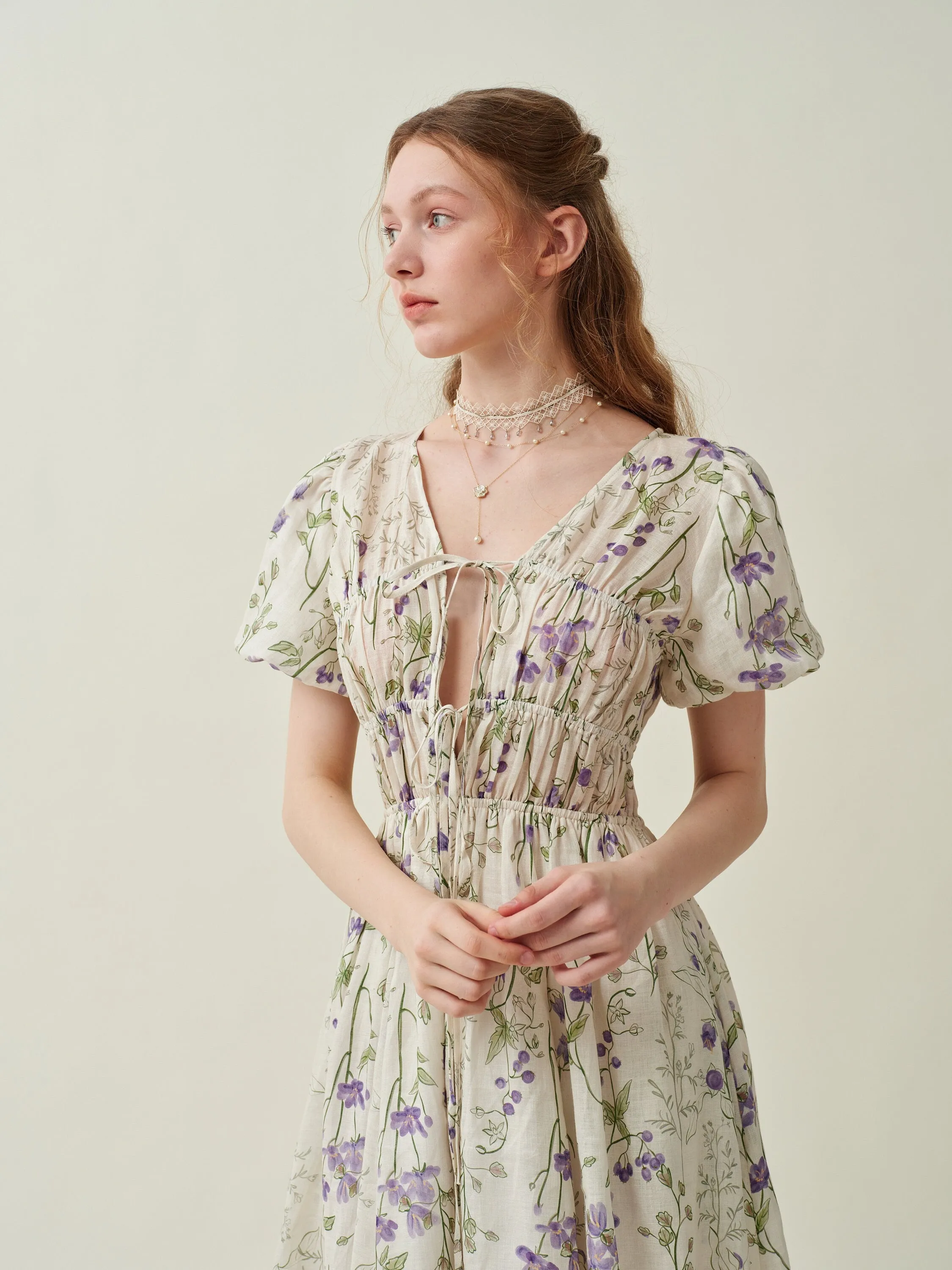 Iris 23 | Floral 100% linen dress