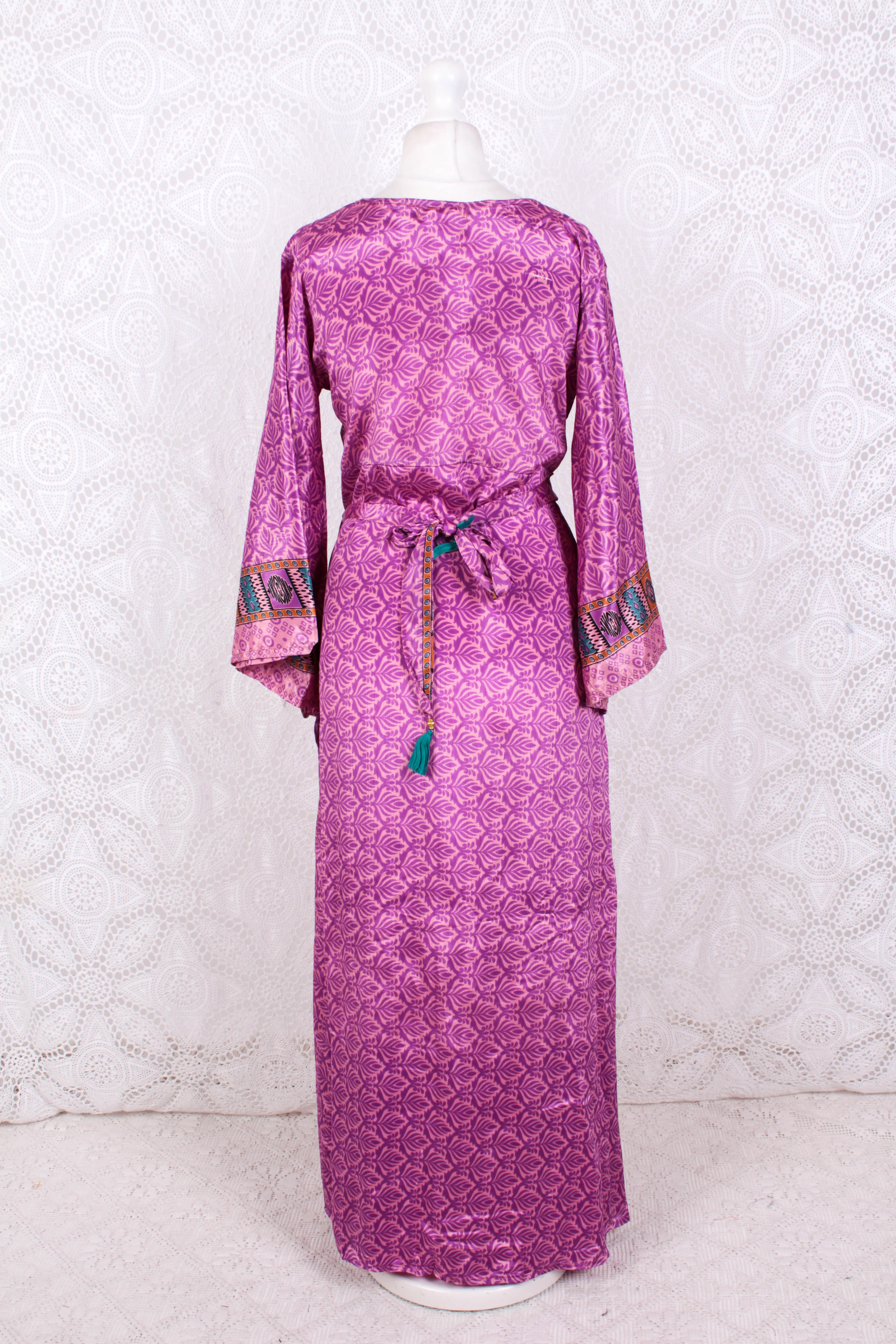 Jasmine Maxi Dress - Pink & Purple Vintage Sari - Size S/M