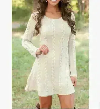 Ladies Autumn Winter Casual Mini Flared Sweater Dress