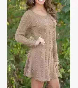 Ladies Autumn Winter Casual Mini Flared Sweater Dress