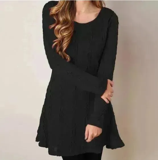 Ladies Autumn Winter Casual Mini Flared Sweater Dress