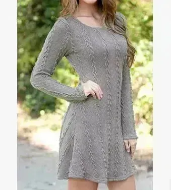 Ladies Autumn Winter Casual Mini Flared Sweater Dress