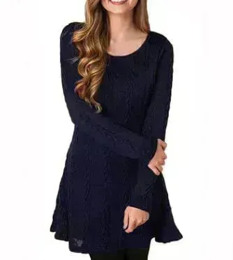 Ladies Autumn Winter Casual Mini Flared Sweater Dress