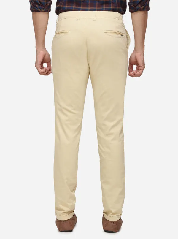 Light Yellow Solid Super Slim Fit Casual Trouser | Greenfibre