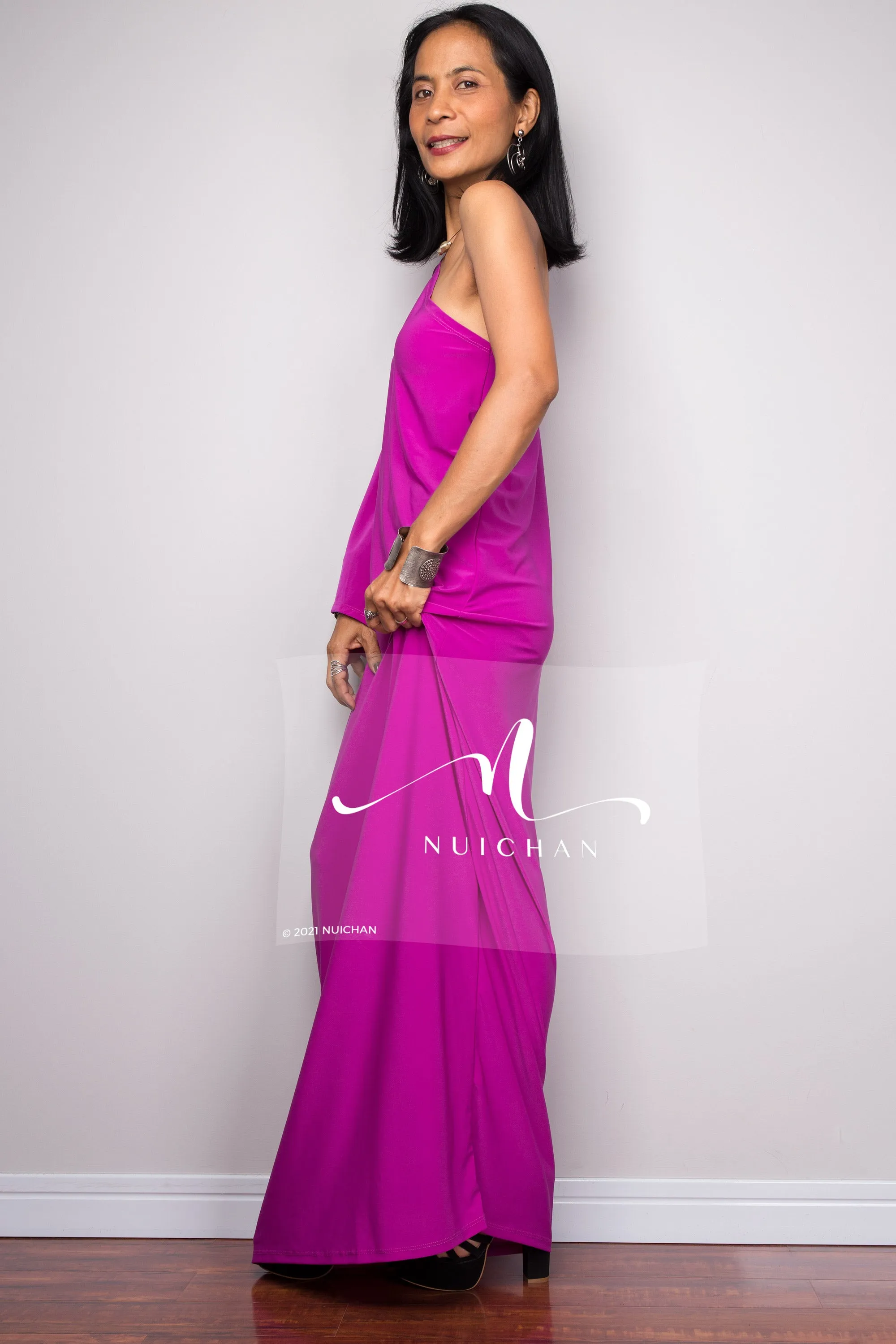 Magenta one shoulder dress