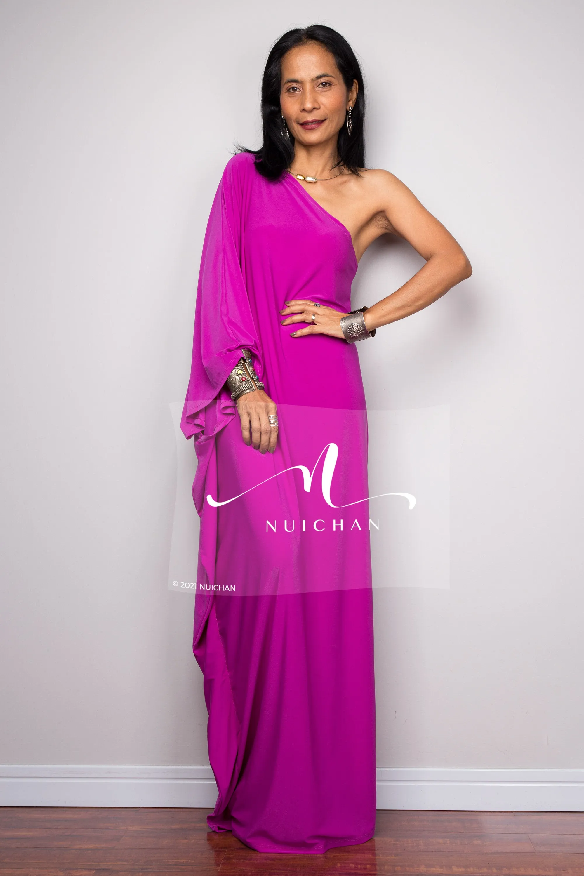 Magenta one shoulder dress