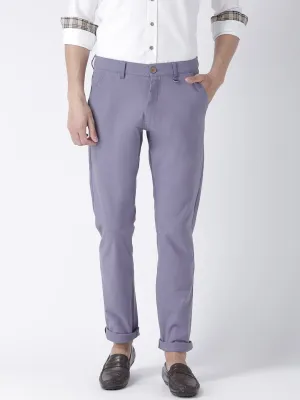 Men Lavender Slim Fit Solid Chinos