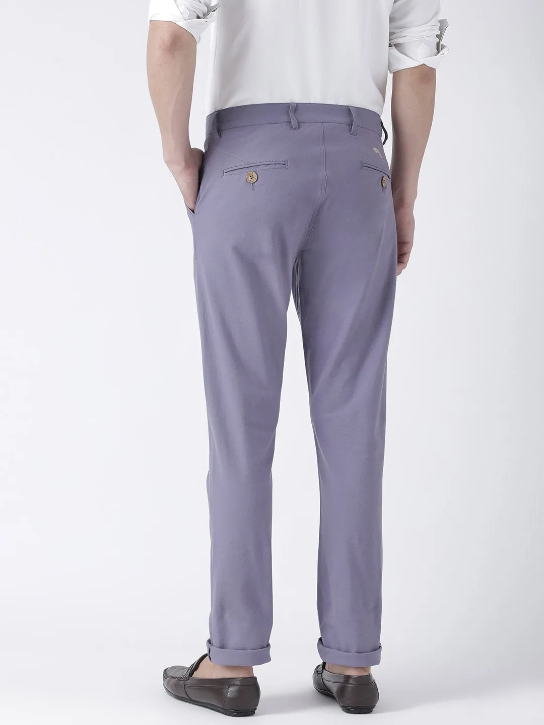 Men Lavender Slim Fit Solid Chinos