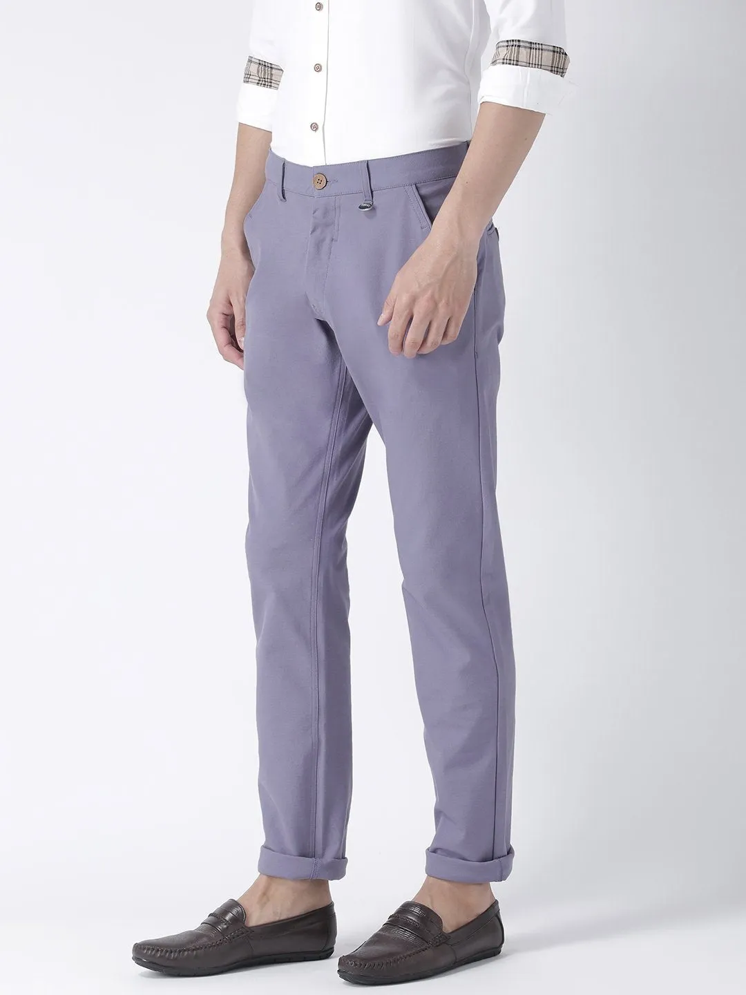 Men Lavender Slim Fit Solid Chinos