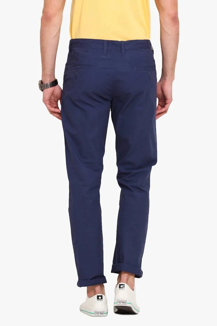 Men's Blue Cotton Solid Mid-Rise Casual Regular Fit Chinos