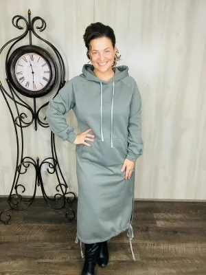 Midi Style Sweatshirt Dress- Gray