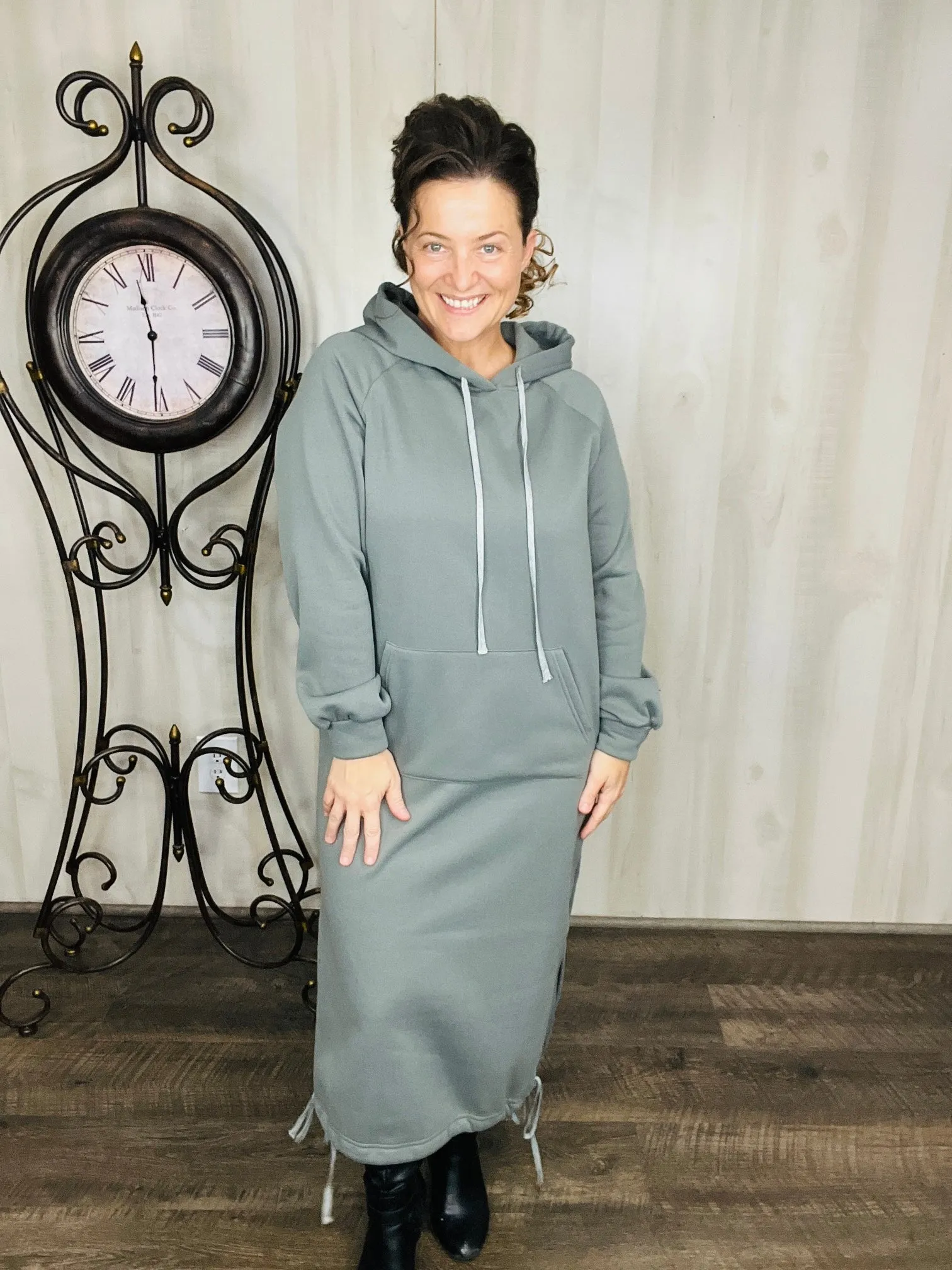 Midi Style Sweatshirt Dress- Gray