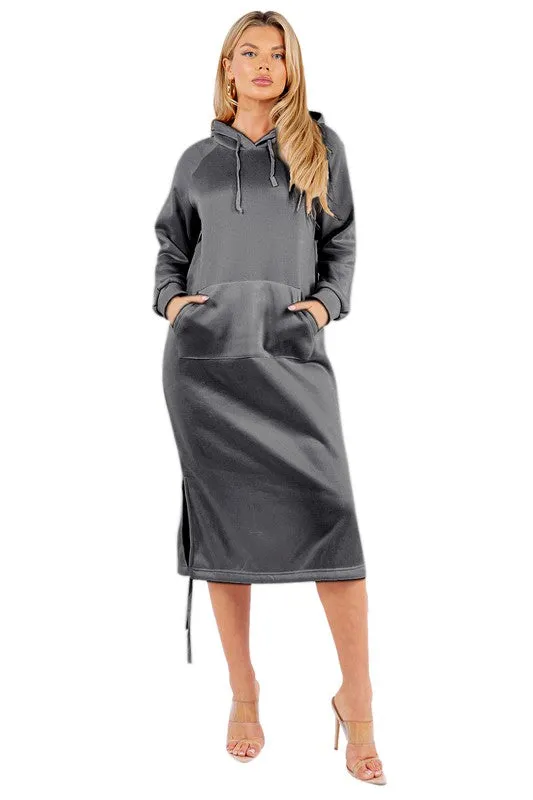 Midi Style Sweatshirt Dress- Gray