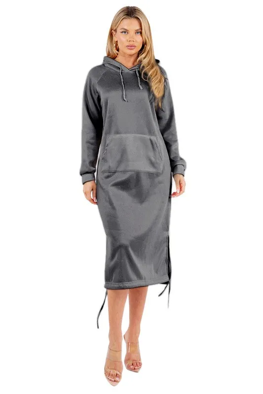 Midi Style Sweatshirt Dress- Gray