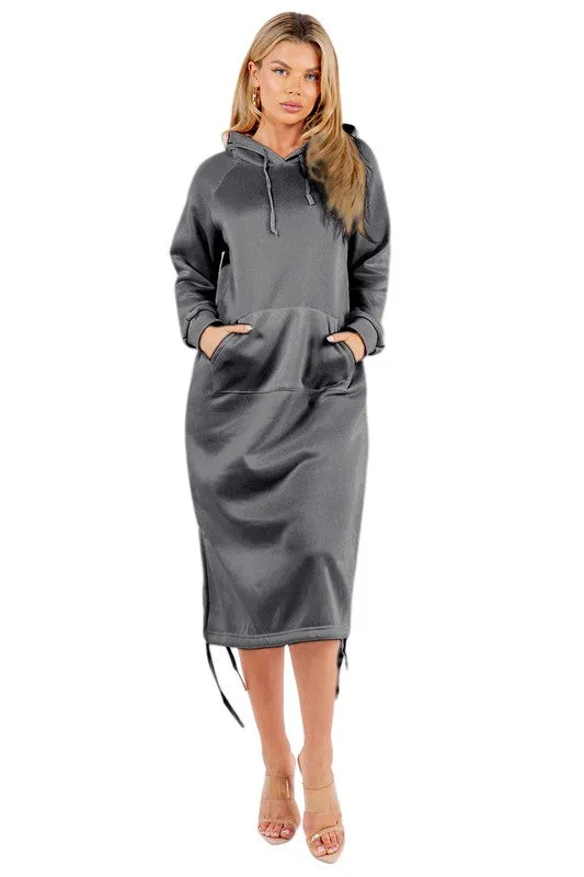 Midi Style Sweatshirt Dress- Gray