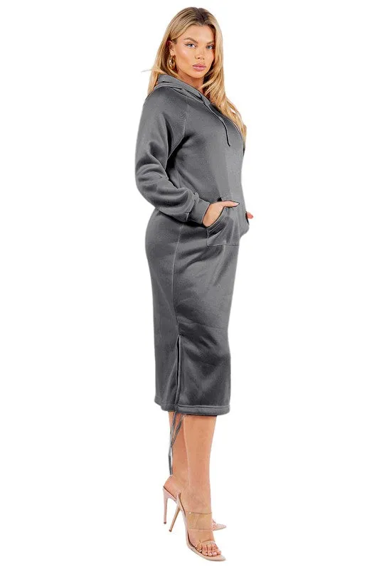 Midi Style Sweatshirt Dress- Gray